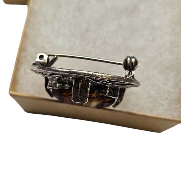 Celtic Pewter Brooch with Yellow Agate Square Stone Agate - Picture 5 of 5